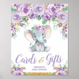 Poster Cartes Baby showers florales pourpres