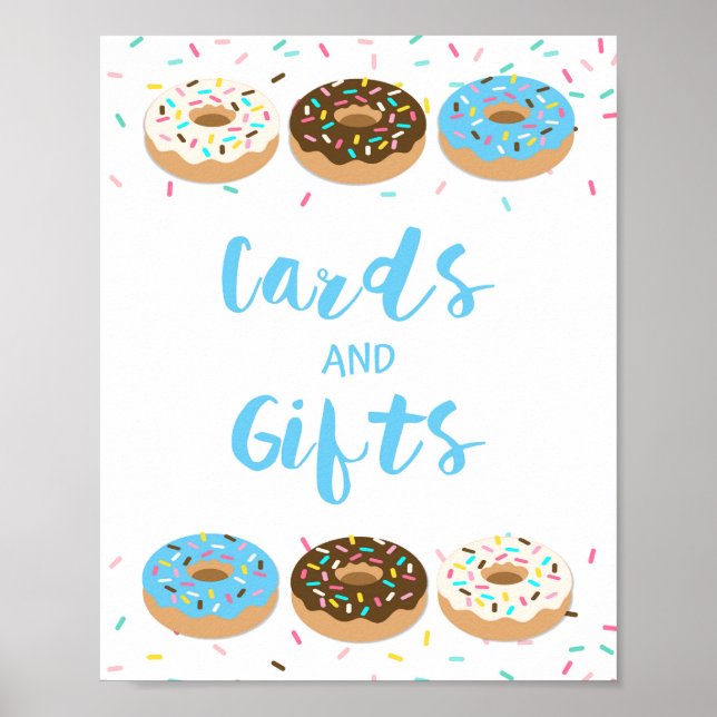 Poster Cartes & Cadeaux Douche Panneau Bleu Donuts (Devant)