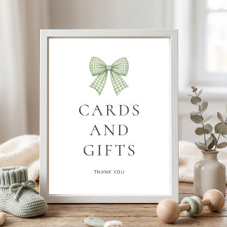 Poster Cartes Cadeaux Fête de Bébé à Ruban Gingham Vert S