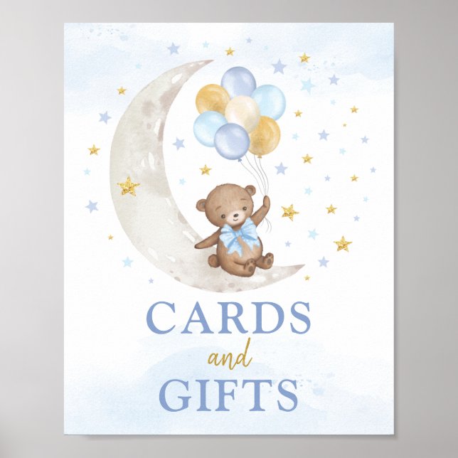 Poster Cartes & Cadeaux Lune Ours En Teddy Bleu Or Bleu B (Devant)