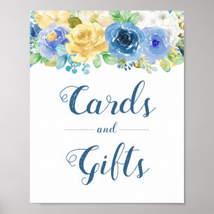 Poster Cartes Cadeaux Mariage Signal bleu Jaune Floral
