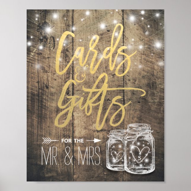 Poster Cartes & Cadeaux Mariage Signal en bois rustique M (Devant)