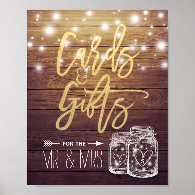 Poster Cartes & Cadeaux Mariage Signal en bois rustique M (Devant)