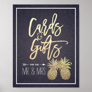 Poster Cartes & Cadeaux Mariage Signal moderne Ananas Or