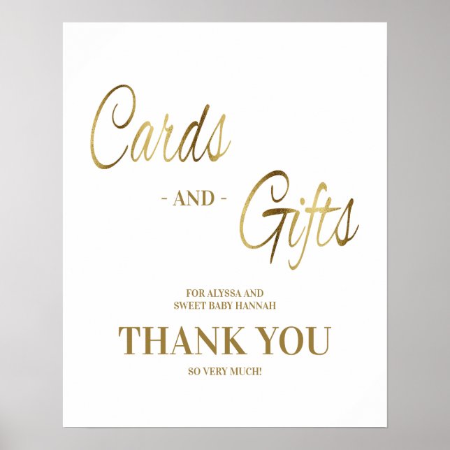 Poster Cartes Cadeaux Merci Blanc Baby shower Or (Devant)