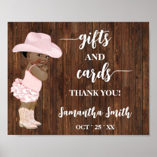 Poster Cartes & Cadeaux Petit AA Cowgirl Baby shower Sign