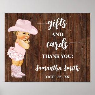 Poster Cartes & Cadeaux Petit Baby shower Pink Cowgirl