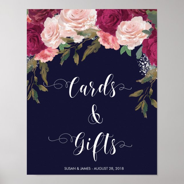 Poster Cartes Cadeaux Signal mariage floral rose marine (Devant)