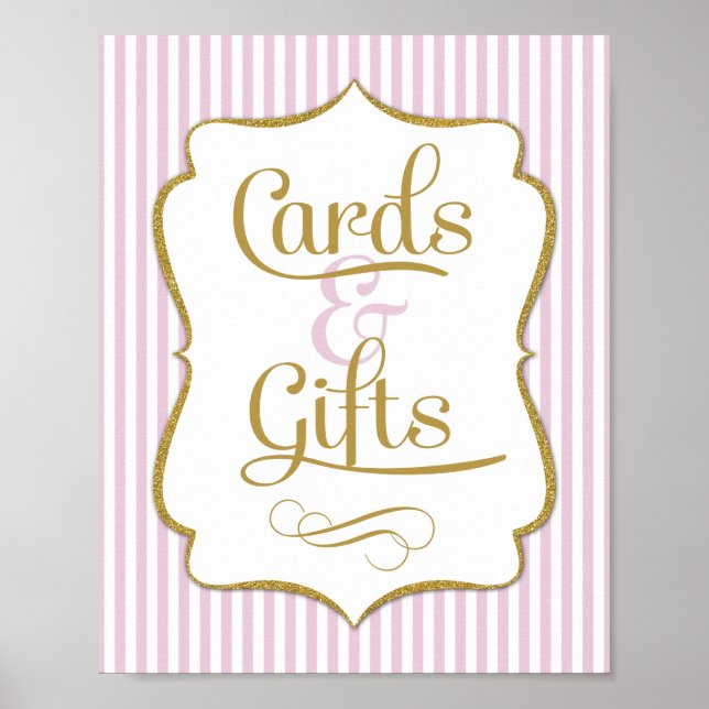 Poster Cartes & Cadeaux Signe Pink Gold Stripe (Devant)