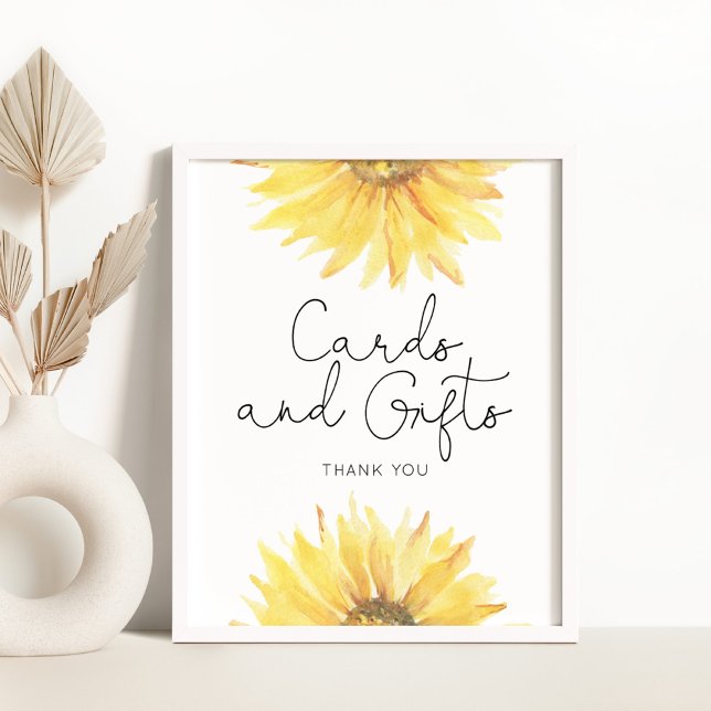 Poster Cartes d'aquarelle de tournesol d'aquarelle et cad (Créateur téléchargé)