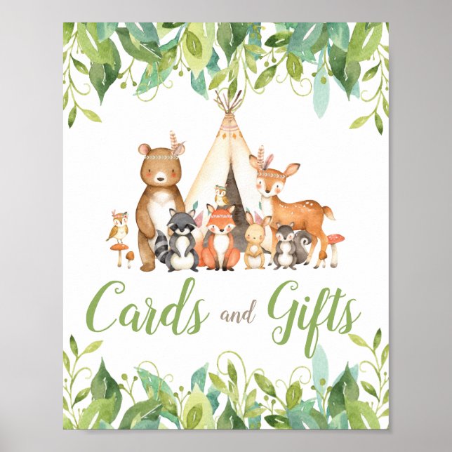 Poster Cartes de Baby shower Tribal Woodland Green (Devant)