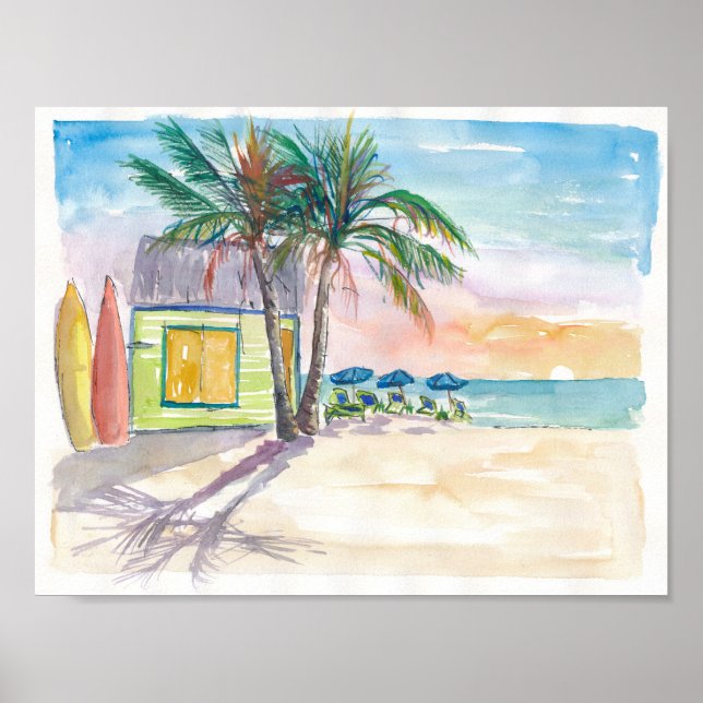 Poster Cartes de bar de plage du Surf des Caraïbes et cou (Devant)