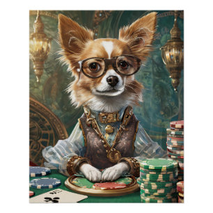 Poster Cartes de comptage, Steampunk Chihuahua Poker Boss