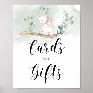 Poster Cartes de feuillage vert pour éléphant bébé et sig