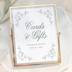 Poster Cartes de mariage et cadeaux floraux vintage vert