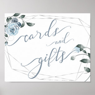 Poster Cartes de mariage et cadeaux Panneau floral bleu D