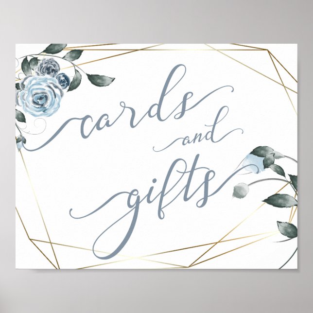 Poster Cartes de mariage et cadeaux Panneau floral bleu D (Devant)
