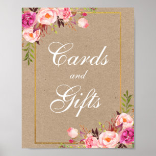 Poster Cartes de mariage Kraft Rose Floral Or Cadeaux
