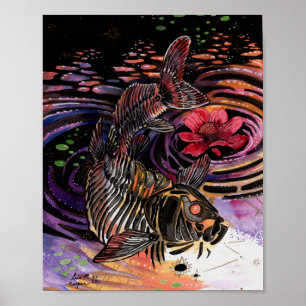 Poster Cartes de mémoire Vibes d'automne Koi Skeleton Réf