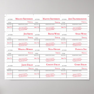 Poster Cartes de numéro de table de bibliothèque personna