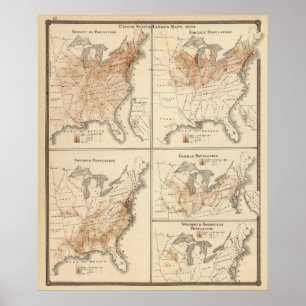 Poster Cartes de recensement des Etats-Unis, 1870