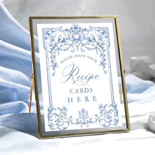 Poster Cartes de recette bleu floral de Grace ornée victo