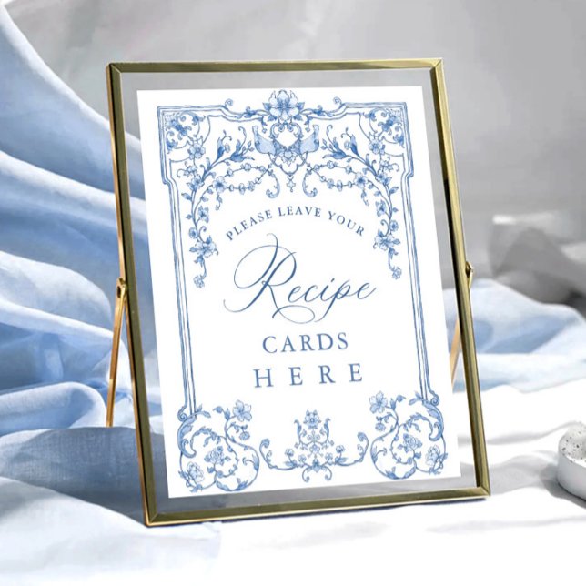 Poster Cartes de recette bleu floral de Grace ornée victo (Créateur téléchargé)