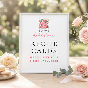 Poster Cartes de recette de tasse à thé à la fraise Panne