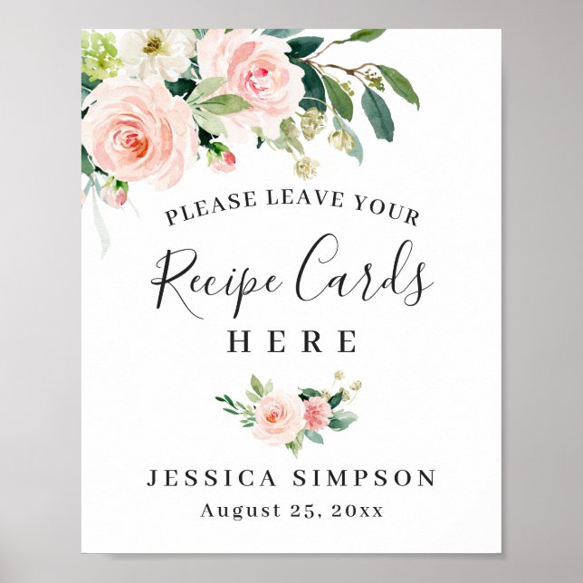 Poster Cartes de recettes de fleurs roses rousses Fête de (Devant)