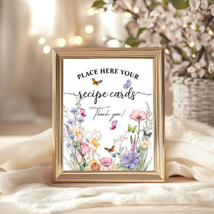 Poster Cartes de recettes Fleur sauvage Papillons Fête de