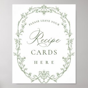 Poster Cartes de recettes florales vertes de l'âge orné v