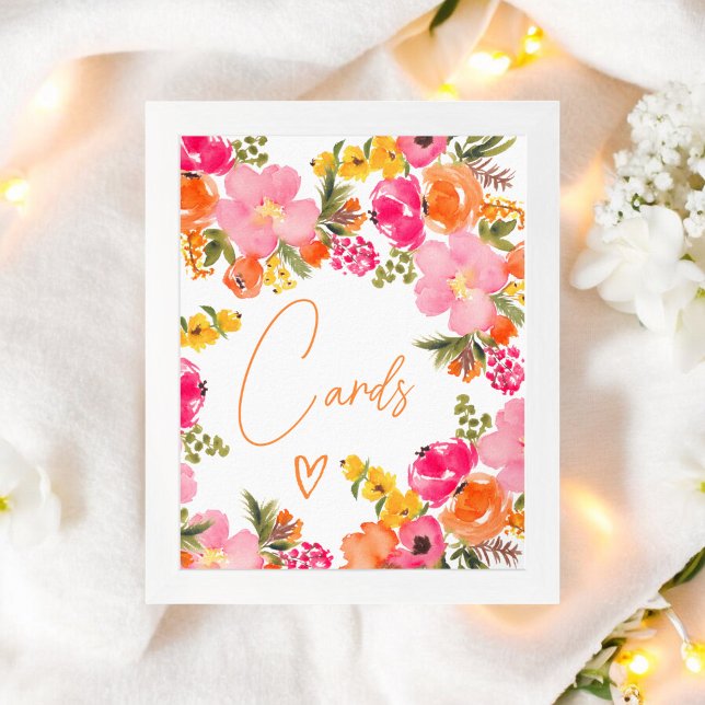 Poster Cartes de script fleurs orange gras douche nuptial (Bold Orange flowers script cards bridal shower Poster)