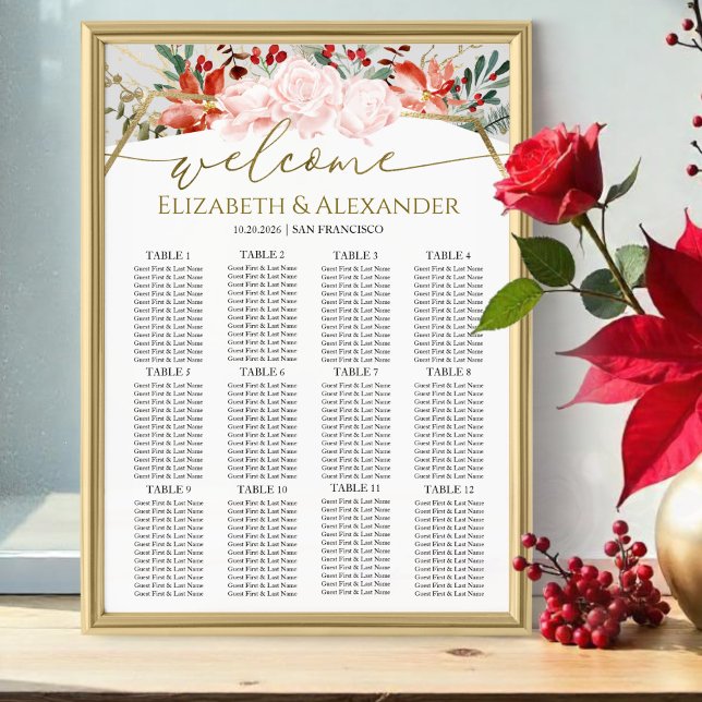 Poster Cartes de siège pour mariage d'hiver Aquarelle dor (Créateur téléchargé)