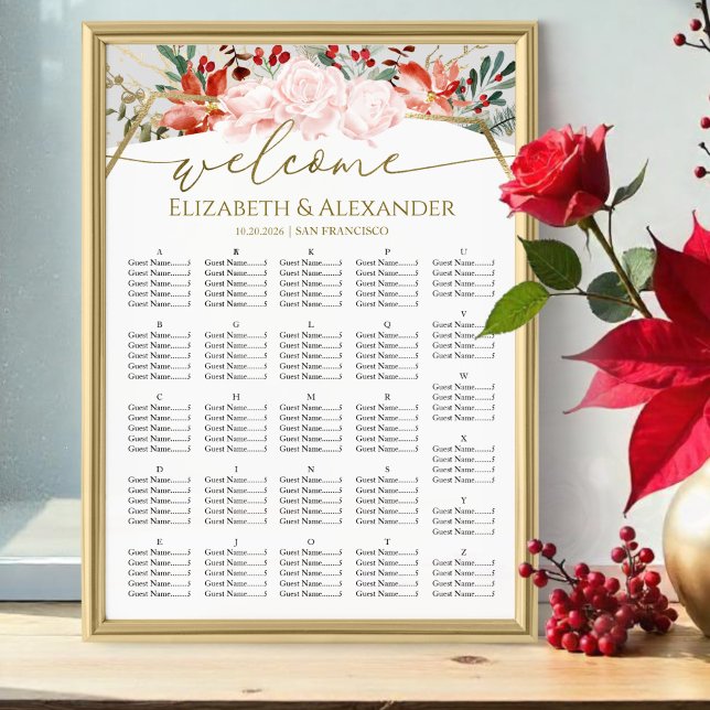 Poster Cartes de siège pour mariage d'hiver Aquarelle dor (Créateur téléchargé)