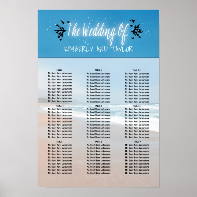 Poster Cartes de sièges de mariage sur la plage (Devant)