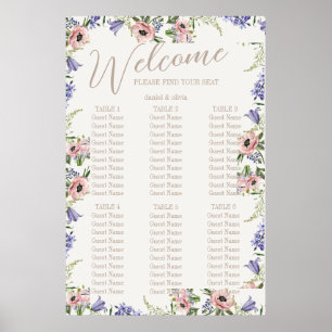 Poster Cartes de sièges fleuris mauve et crème