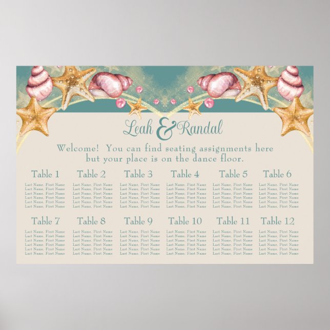 Poster Cartes de sièges Mariage des coquillages (Devant)