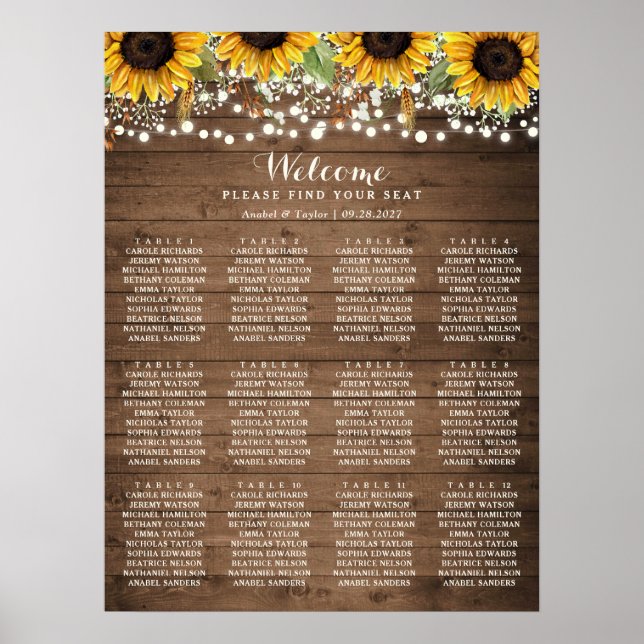 Poster Cartes de sièges Mariage en bois rustique (Devant)