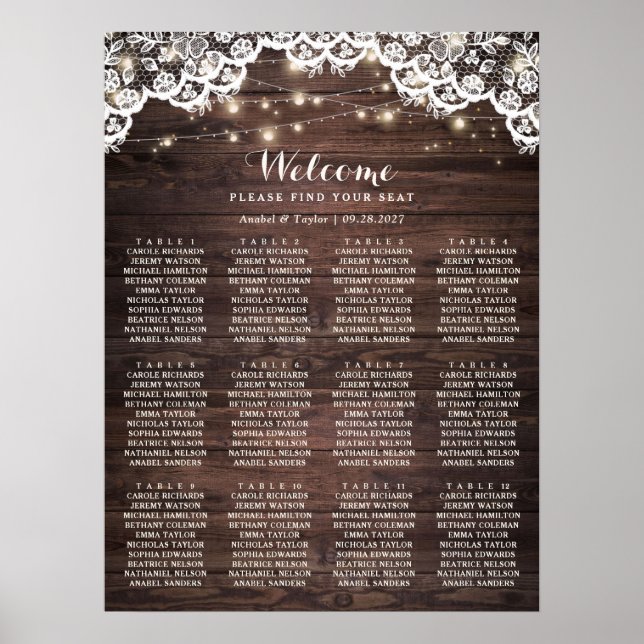Poster Cartes de sièges Mariage en dentelle rustique (Devant)