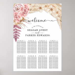 Poster Cartes de sièges mariage Pampas Grass Elégant