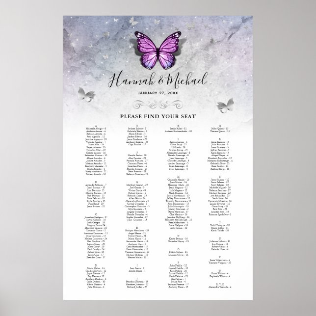 Poster Cartes de sièges Mariage pour papillons d'argent e (Devant)