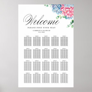 Poster Cartes de sièges Mariages rose et bleu