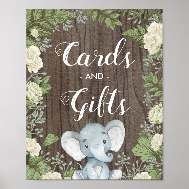 Poster Cartes d'éléphant rustiques Cadeaux / Verdure bota (Devant)