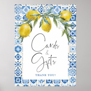 Poster Cartes en carrelage bleu citron-Méditerranée Poste