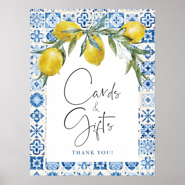 Poster Cartes en carrelage bleu citron-Méditerranée Poste (Devant)