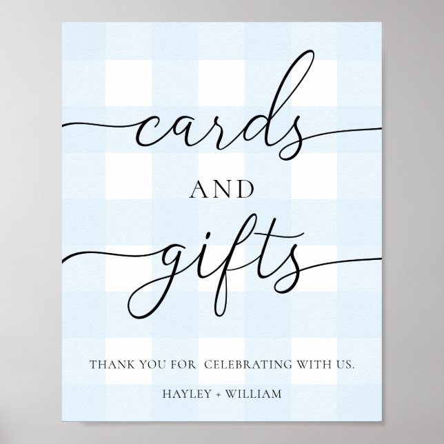 Poster Cartes En vichy bleues et cadeaux (Devant)