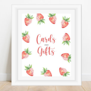 Poster Cartes et cadeaux aquarelle fraise pour baby showe