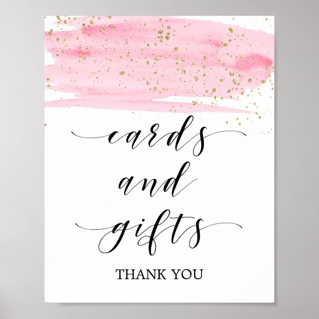 Poster Cartes et Cadeaux Aquarelle Rose Fardé & Paillette (Devant)
