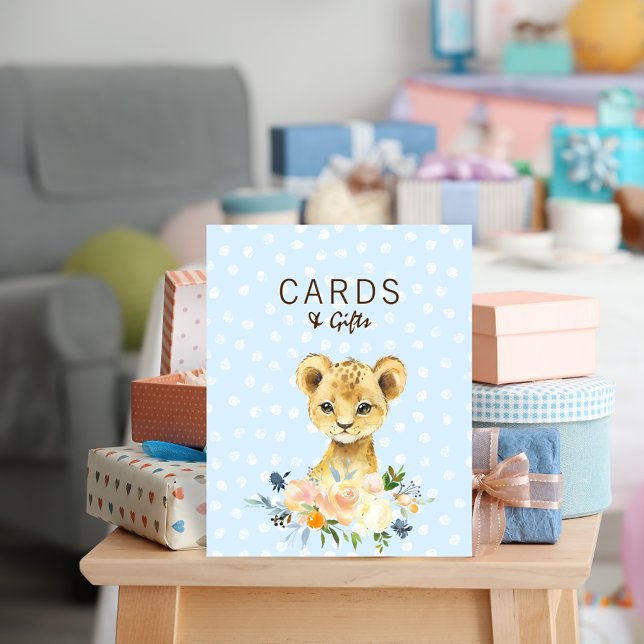 Poster Cartes et cadeaux Baby shower Lion Cub Floral Blue (Créateur téléchargé)