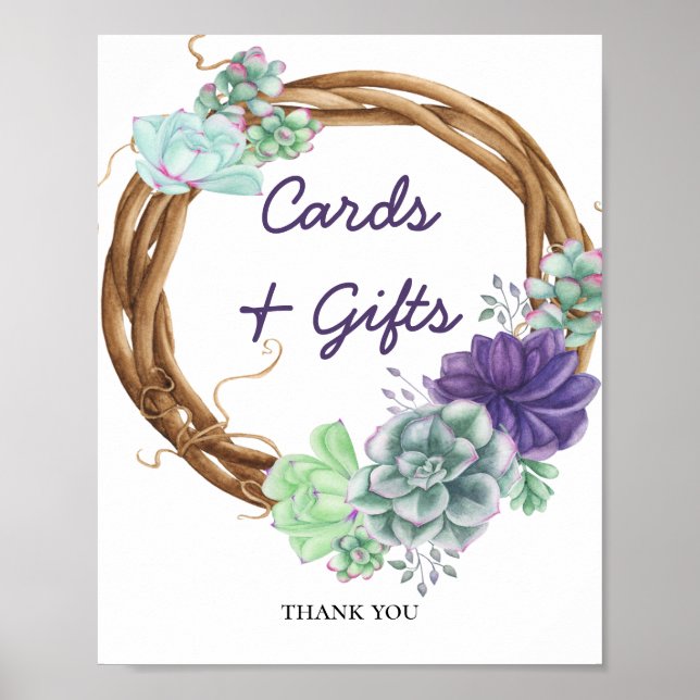 Poster Cartes et cadeaux Baby showers Succulents Aquarell (Devant)
